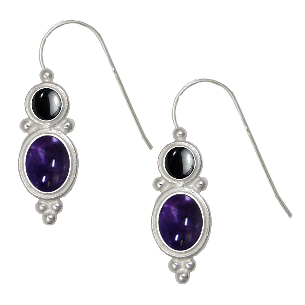 Sterling Silver Drop Dangle Earrings Iolite And Hematite